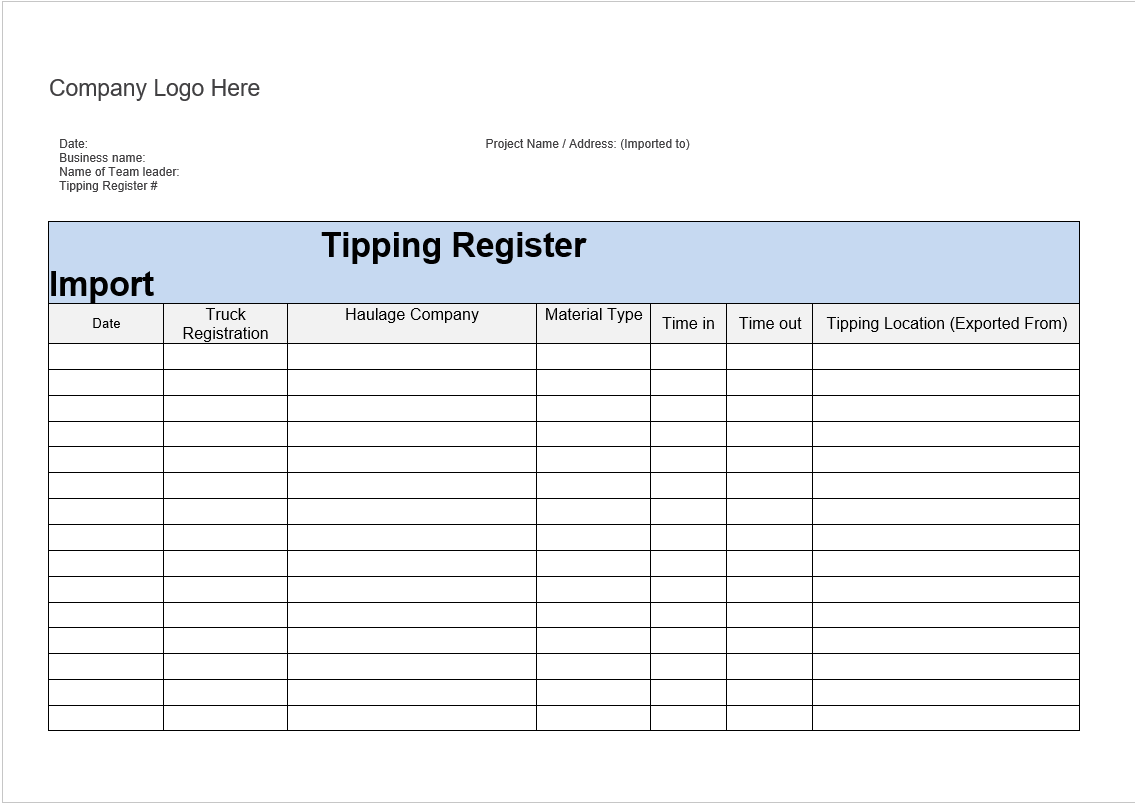 Truck register import | Mytemplates